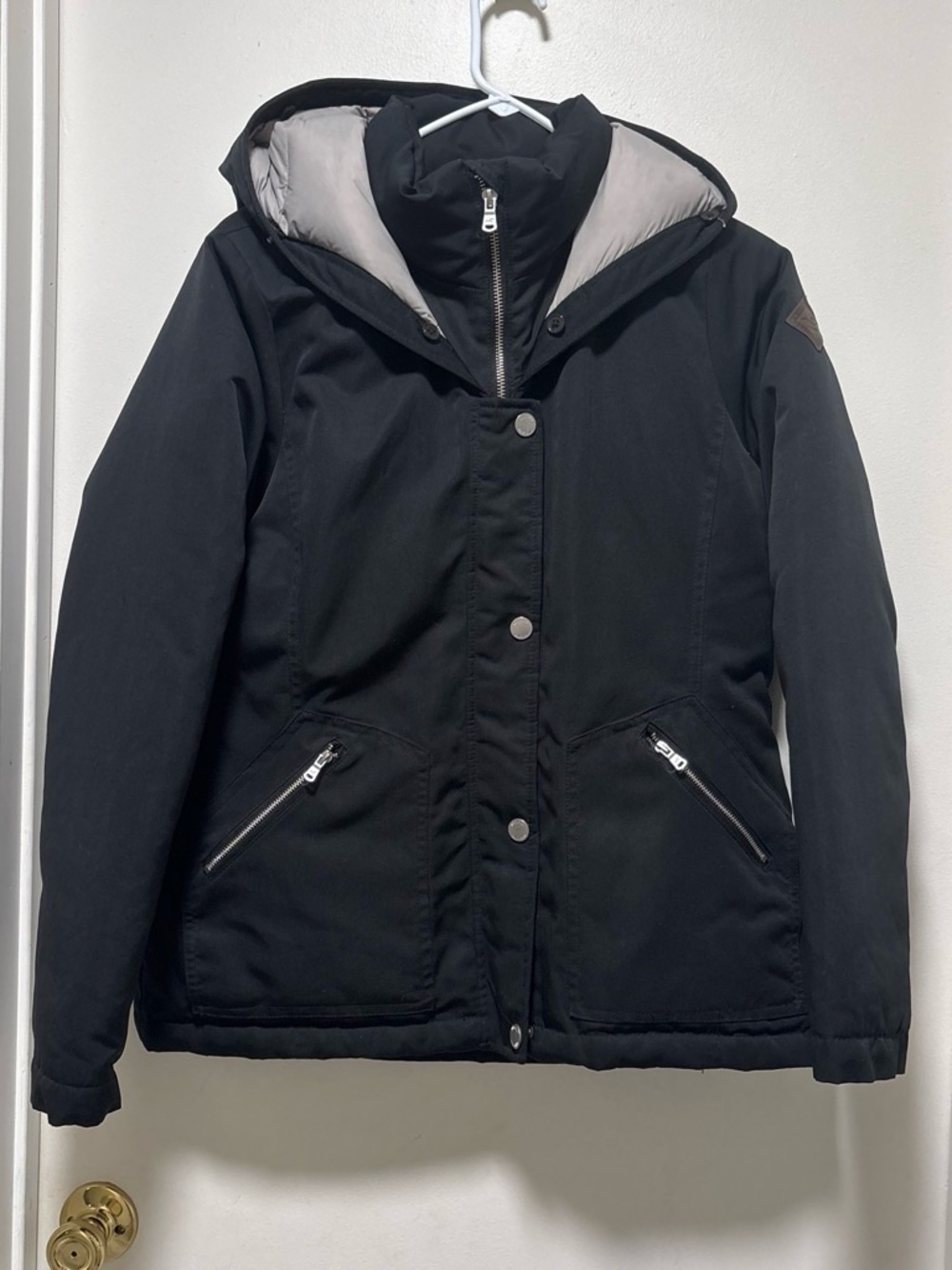 Hollister Black Hooded Puffer Jacket coat down filled size large missing fur